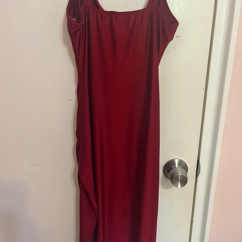 Windsor Red Ruched Slip Dress with Cowl Neck - Picture 2 of 3